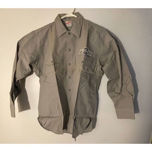 VTG New Unitog Men's 60s Chevrolet Grey Service Deadstock Cotton Shirt Sz 15.5 - Picture 1 of 6